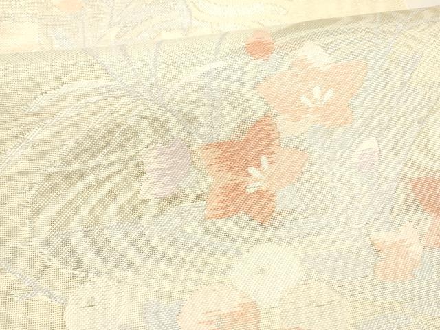 平和屋着物＊夏物 六通柄袋帯 流水草花文 銀糸 正絹 逸品 DABA0674cm