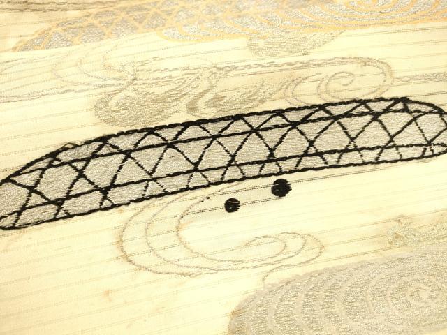 平和屋着物＊夏物 アンティーク 大正ロマン 九寸名古屋帯 唐織 流水文 金銀糸 正絹 逸品 DABA0678cm