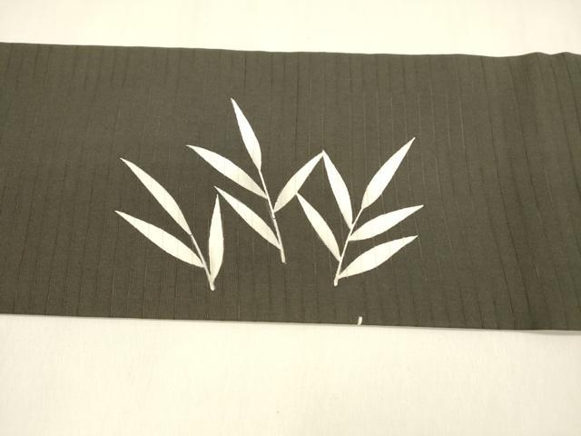 平和屋着物＊夏物 絽塩瀬 九寸名古屋帯 草葉文 鷺 黒地 正絹