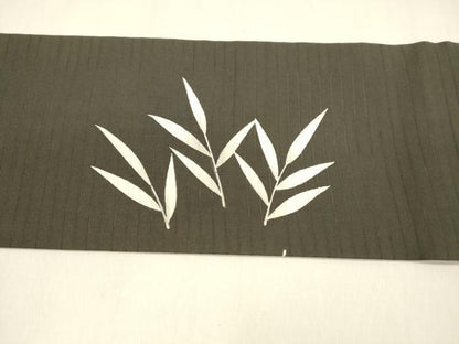 平和屋着物＊夏物 絽塩瀬 九寸名古屋帯 草葉文 鷺 黒地 正絹 逸品 DABA0679cm