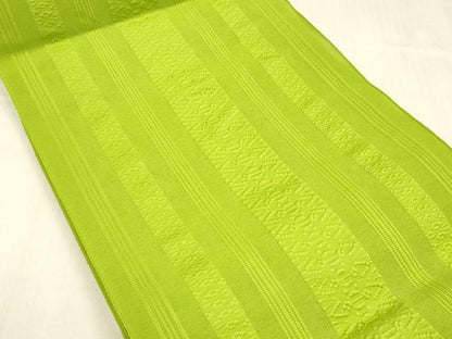 平和屋着物＊夏物　博多織　八寸名古屋帯　献上　黄緑色　DABA0682cm