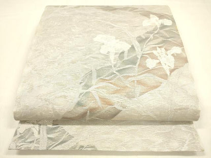 平和屋着物＊夏物 六通柄袋帯 流水草花文 銀糸 正絹 逸品 DABA0689cm