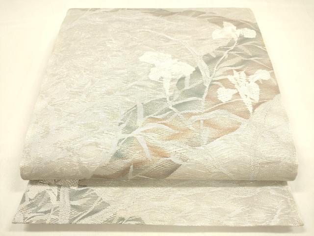 平和屋着物＊夏物 六通柄袋帯 流水草花文 銀糸 正絹 逸品 DABA0689cm