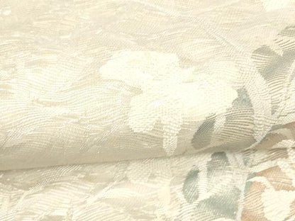 平和屋着物＊夏物 六通柄袋帯 流水草花文 銀糸 正絹 逸品 DABA0689cm