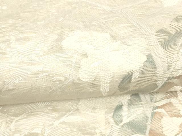 平和屋着物＊夏物 六通柄袋帯 流水草花文 銀糸 正絹 逸品 DABA0689cm