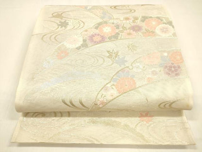 平和屋着物＊夏物　六通柄袋帯　雪芝花文　金銀糸　正絹　逸品　DABA0691cm