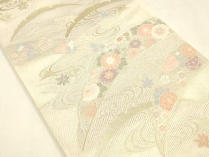 平和屋着物＊夏物　六通柄袋帯　雪芝花文　金銀糸　正絹　逸品　DABA0691cm