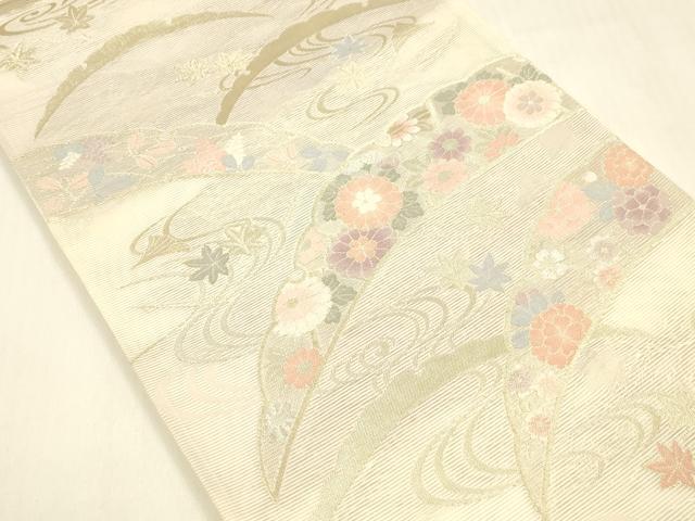 平和屋着物＊夏物　六通柄袋帯　雪芝花文　金銀糸　正絹　逸品　DABA0691cm