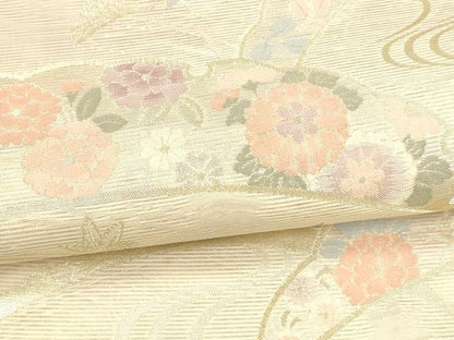平和屋着物＊夏物　六通柄袋帯　雪芝花文　金銀糸　正絹　逸品　DABA0691cm