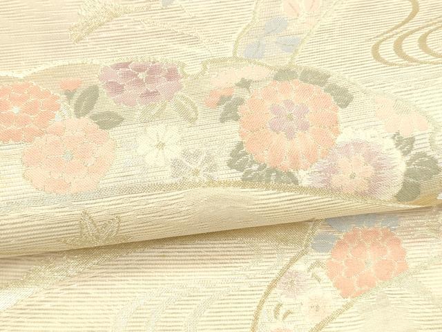 平和屋着物＊夏物　六通柄袋帯　雪芝花文　金銀糸　正絹　逸品　DABA0691cm