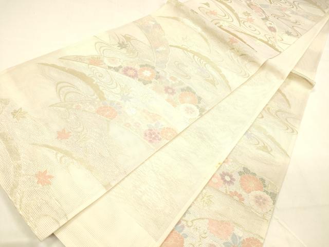 平和屋着物＊夏物　六通柄袋帯　雪芝花文　金銀糸　正絹　逸品　DABA0691cm