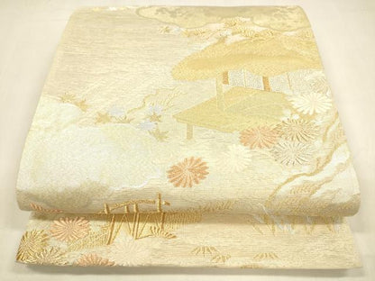 平和屋着物＊夏物 六通柄袋帯 唐織 薫風 風景花文 金銀糸 正絹 逸品 DABA0694cm