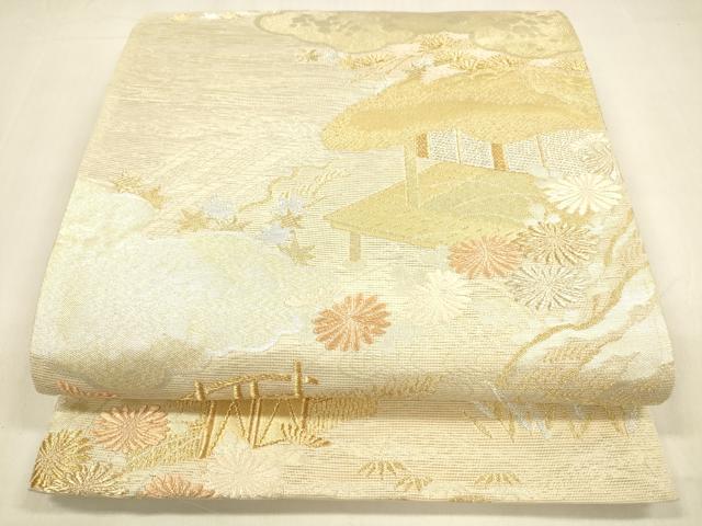 平和屋着物＊夏物 六通柄袋帯 唐織 薫風 風景花文 金銀糸 正絹 逸品 DABA0694cm