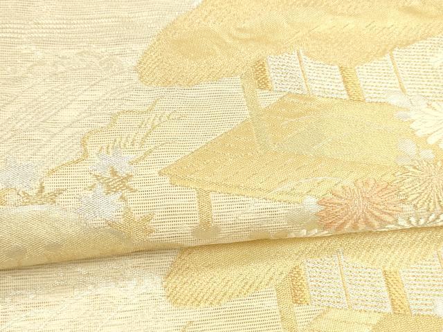 平和屋着物＊夏物 六通柄袋帯 唐織 薫風 風景花文 金銀糸 正絹 逸品 DABA0694cm
