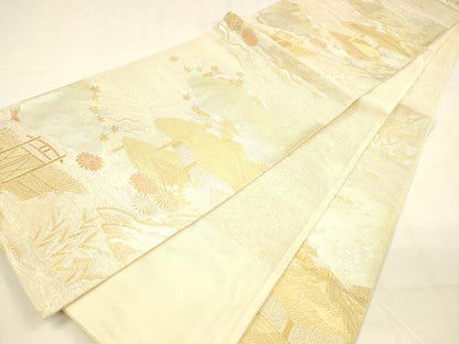平和屋着物＊夏物 六通柄袋帯 唐織 薫風 風景花文 金銀糸 正絹 逸品 DABA0694cm