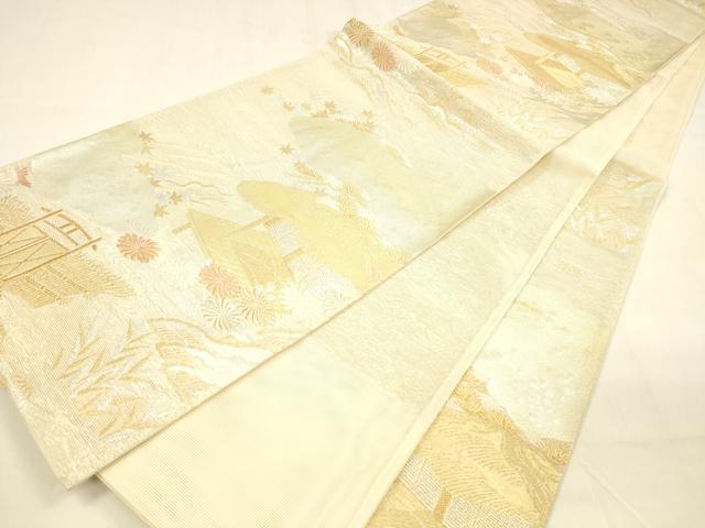 平和屋着物＊夏物 六通柄袋帯 唐織 薫風 風景花文 金銀糸 正絹 逸品 DABA0694cm