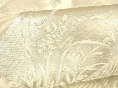 平和屋着物＊夏物 六通柄袋帯 扇面草花文 銀糸 正絹 逸品 DABA0695cm