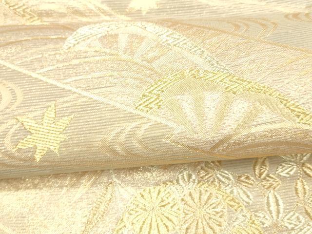 平和屋着物＊夏物 六通柄袋帯 流水片輪車草花文 金銀糸 三越扱い 正絹 逸品 DABA0696cm