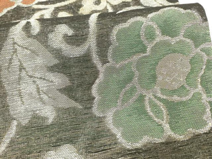 平和屋着物＊夏物 六通柄 本袋帯 牡丹唐草文 黒地 銀糸 正絹 逸品 DABA0698cm