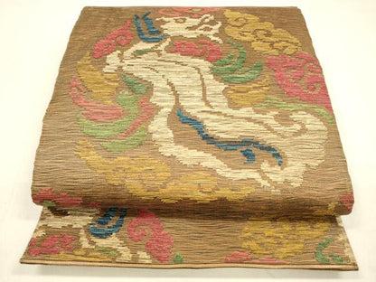 平和屋着物＊夏物　六通柄袋帯　動物丸文　金糸　正絹　逸品　DABA0701cm