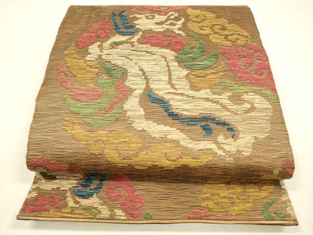 平和屋着物＊夏物　六通柄袋帯　動物丸文　金糸　正絹　逸品　DABA0701cm
