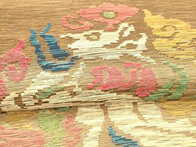 平和屋着物＊夏物　六通柄袋帯　動物丸文　金糸　正絹　逸品　DABA0701cm