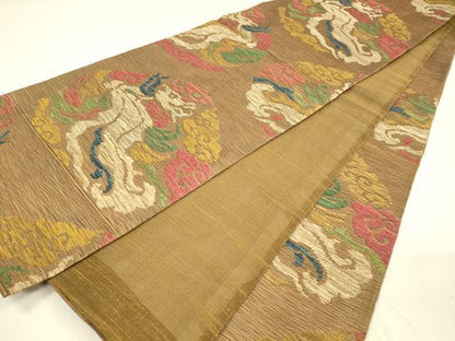平和屋着物＊夏物　六通柄袋帯　動物丸文　金糸　正絹　逸品　DABA0701cm