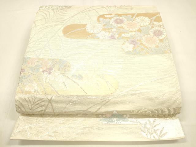 平和屋着物＊夏物 六通柄袋帯 流水草花文 金銀糸 正絹 逸品 DABA0703cm