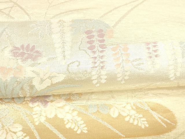 平和屋着物＊夏物 六通柄袋帯 流水草花文 金銀糸 正絹 逸品 DABA0703cm