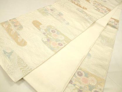 平和屋着物＊夏物 六通柄袋帯 流水草花文 金銀糸 正絹 逸品 DABA0703cm