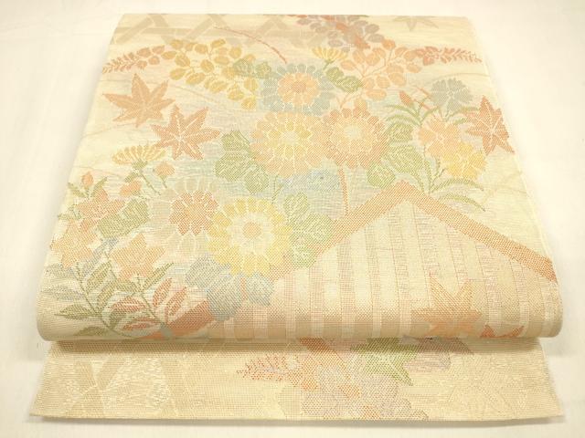 平和屋着物＊夏物 六通柄 本袋帯 籬草花文 金糸 正絹 逸品 DABA0705cm