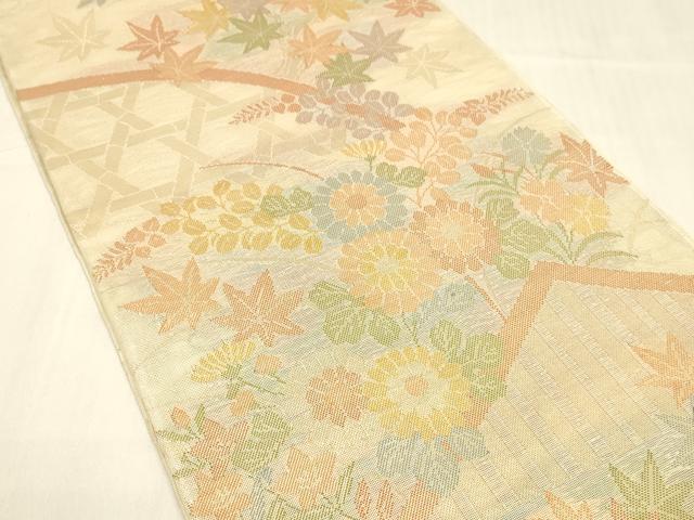 平和屋着物＊夏物 六通柄 本袋帯 籬草花文 金糸 正絹 逸品 DABA0705cm