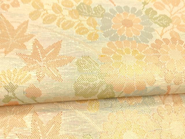 平和屋着物＊夏物 六通柄 本袋帯 籬草花文 金糸 正絹 逸品 DABA0705cm