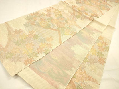 平和屋着物＊夏物 六通柄 本袋帯 籬草花文 金糸 正絹 逸品 DABA0705cm