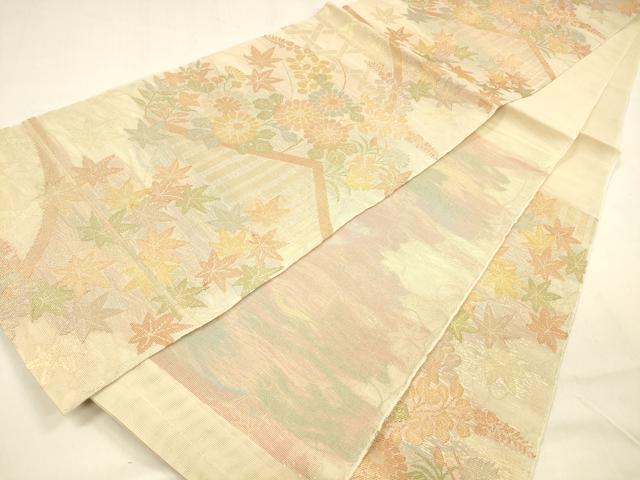 平和屋着物＊夏物 六通柄 本袋帯 籬草花文 金糸 正絹 逸品 DABA0705cm