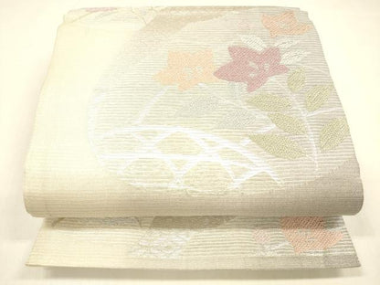 平和屋着物＊夏物 六通柄袋帯 貝合わせ七宝花文 銀糸 正絹 逸品 DABA0707cm