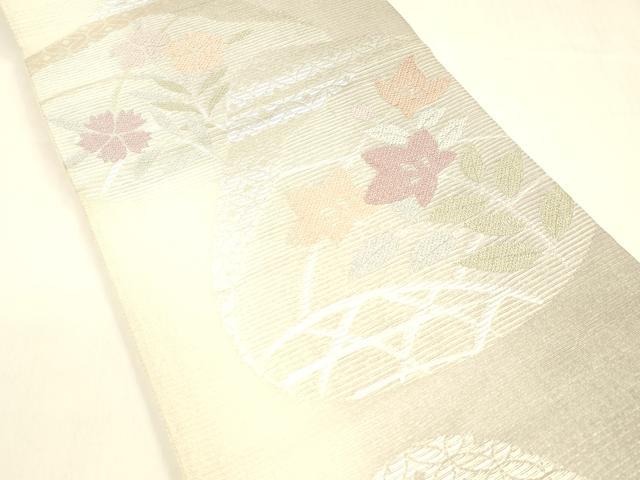平和屋着物＊夏物 六通柄袋帯 貝合わせ七宝花文 銀糸 正絹 逸品 DABA0707cm