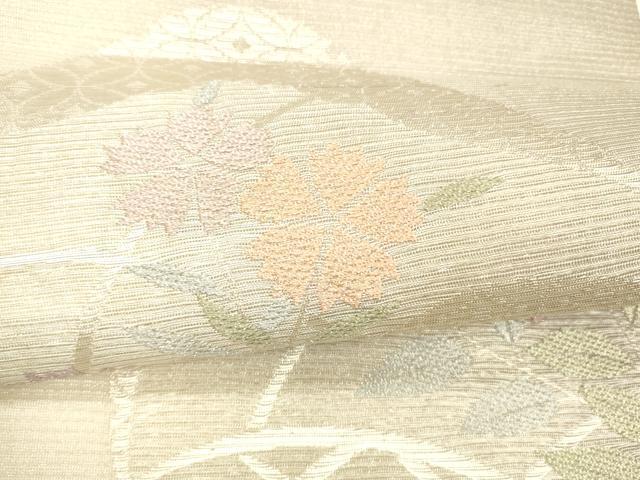 平和屋着物＊夏物 六通柄袋帯 貝合わせ七宝花文 銀糸 正絹 逸品 DABA0707cm