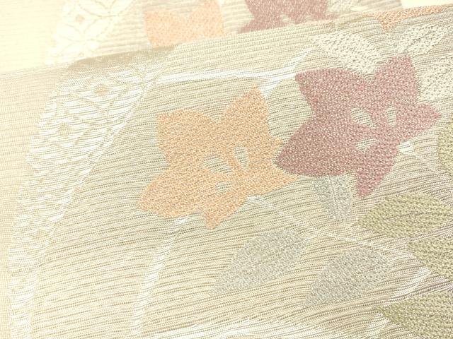 平和屋着物＊夏物 六通柄袋帯 貝合わせ七宝花文 銀糸 正絹 逸品 DABA0707cm