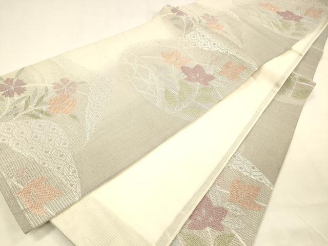平和屋着物＊夏物 六通柄袋帯 貝合わせ七宝花文 銀糸 正絹 逸品 DABA0707cm
