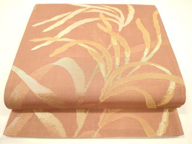 平和屋着物＊夏物 六通柄袋帯 草葉文 金糸 正絹 逸品 DABA0708cm
