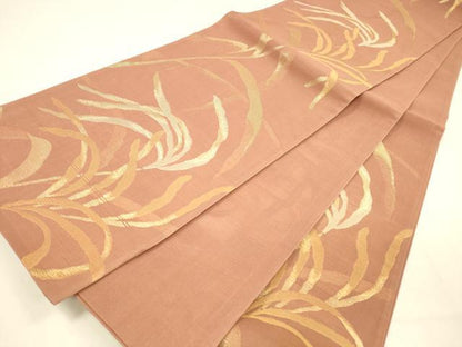 平和屋着物＊夏物 六通柄袋帯 草葉文 金糸 正絹 逸品 DABA0708cm