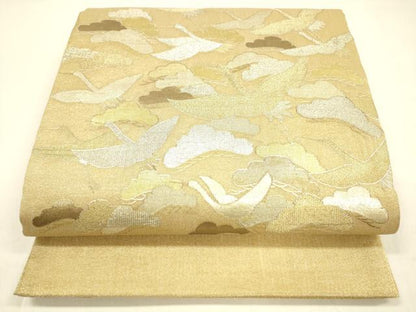 平和屋着物＊夏物 明綴れ 太鼓柄袋帯 飛鶴松文 金銀糸 正絹 逸品 DABA0710cm