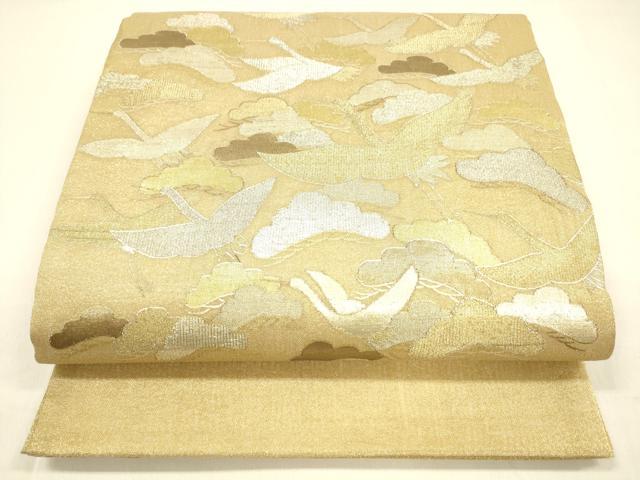 平和屋着物＊夏物 明綴れ 太鼓柄袋帯 飛鶴松文 金銀糸 正絹 逸品 DABA0710cm