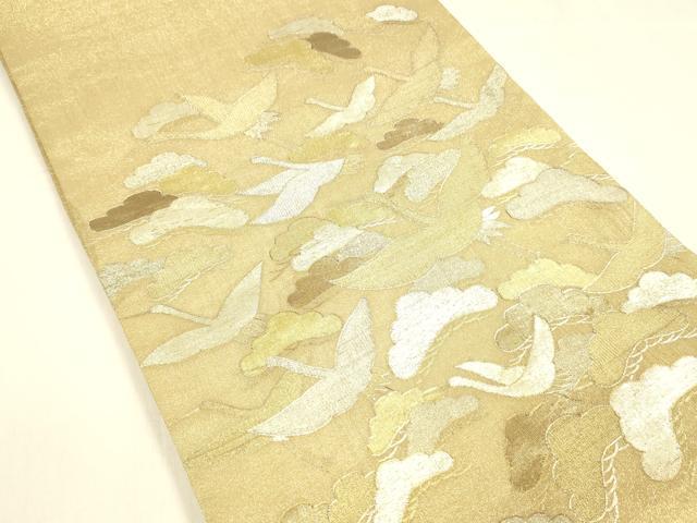 平和屋着物＊夏物 明綴れ 太鼓柄袋帯 飛鶴松文 金銀糸 正絹 逸品 DABA0710cm
