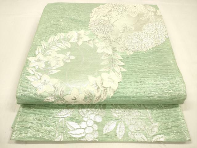 平和屋着物＊夏物 六通柄袋帯 花と風 銀糸 正絹 逸品 DABA0711cm