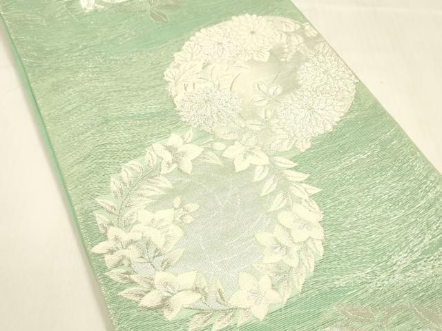 平和屋着物＊夏物 六通柄袋帯 花と風 銀糸 正絹 逸品 DABA0711cm