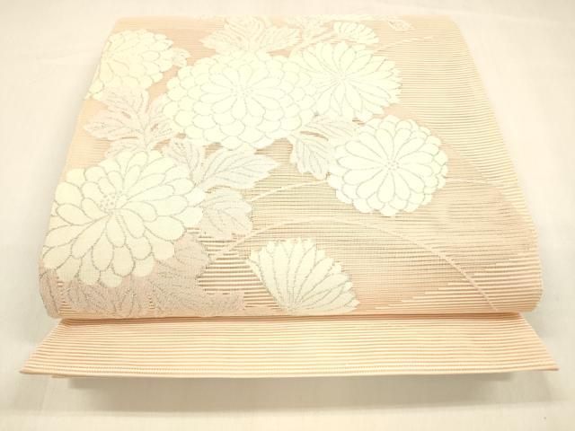 平和屋着物＊夏物 絽綴れ 太鼓柄袋帯 草花文 銀糸 正絹 逸品 DABA0713cm
