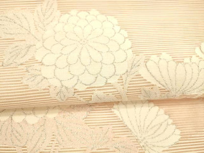 平和屋着物＊夏物 絽綴れ 太鼓柄袋帯 草花文 銀糸 正絹 逸品 DABA0713cm