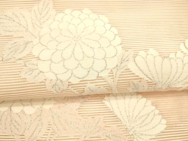 平和屋着物＊夏物 絽綴れ 太鼓柄袋帯 草花文 銀糸 正絹 逸品 DABA0713cm